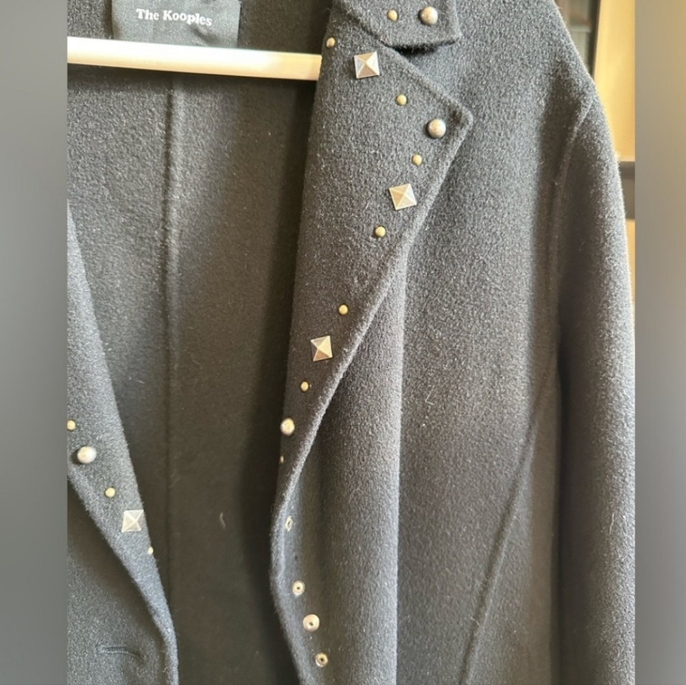 THE KOOPLES Wool Studded Accents & Pointed Collar Black Car Coat, Size XS 32 - Picture 5 of 5